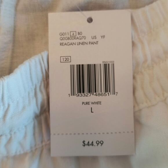 Guess Reagan Linen Pant Women's Size L White Elastic Waist Wide Leg Pockets - Picture 3 of 16